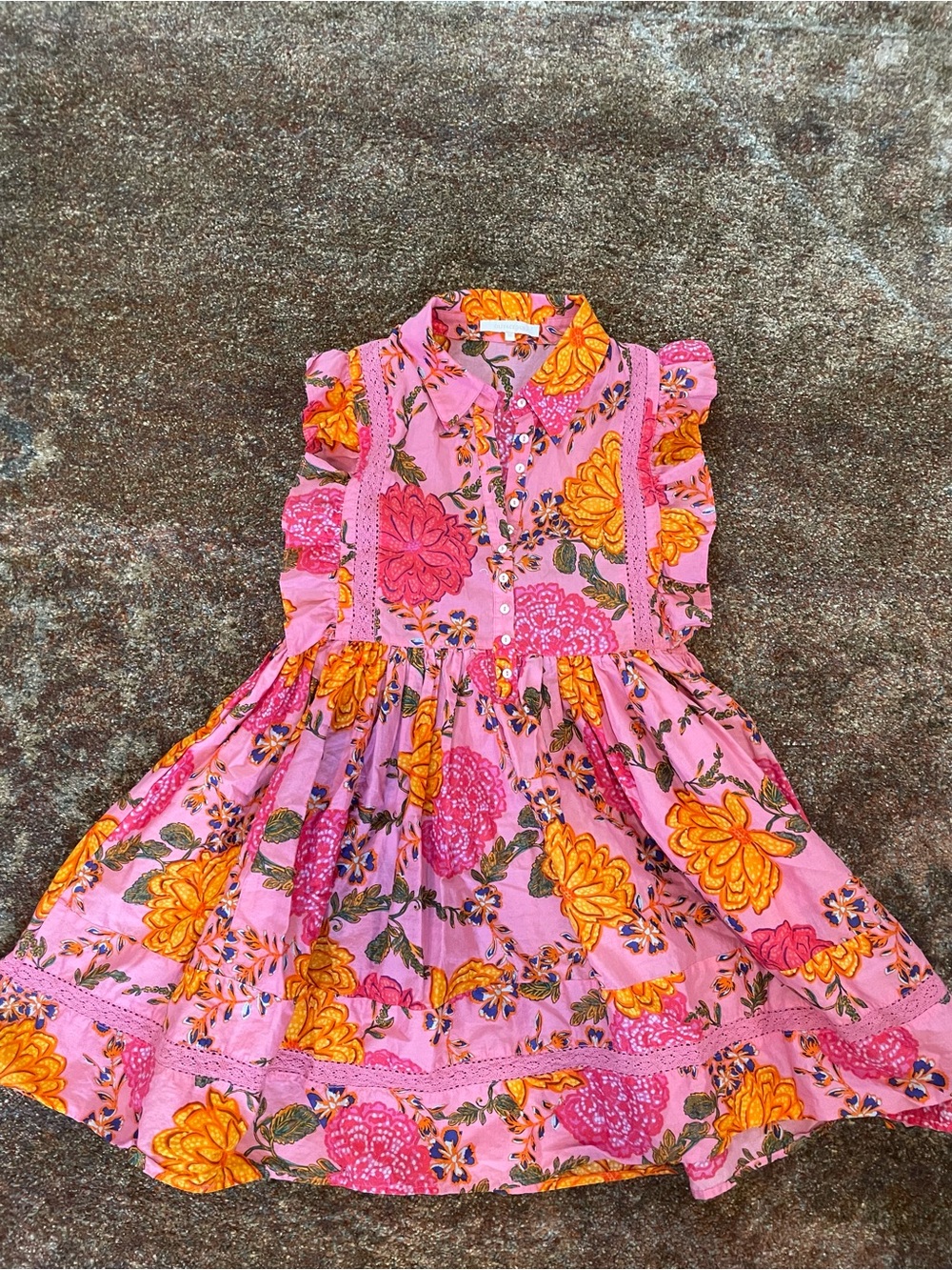 Pink Floral Ruffle Sleeve Dress